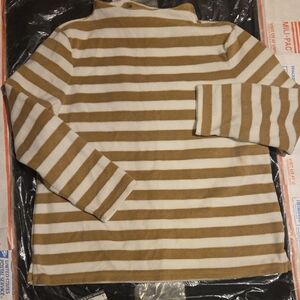 Talbots Turtleneck Sweater Tan and White Nautical Stripes